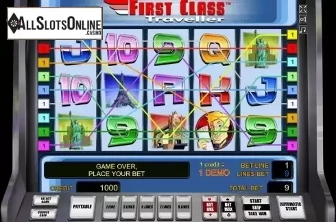 Reels screen. First Class Traveller from Novomatic