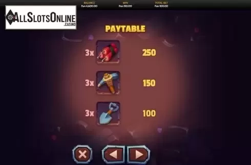 Paytable. Fortune Miner from OneTouch