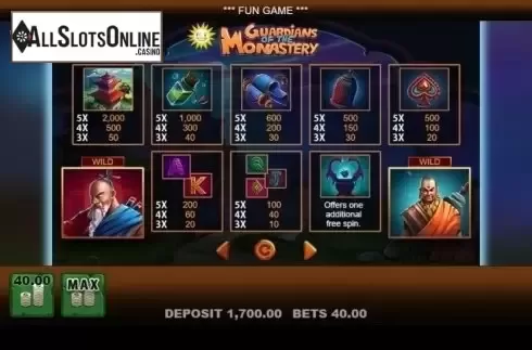 Paytable. Guardians of the Monastery from Merkur