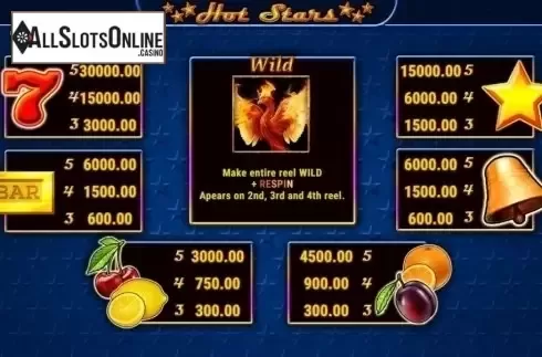 Paytable. Hot Stars (Fazi) from Fazi