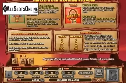 Paytable 1. Indian Cash Catcher from Habanero