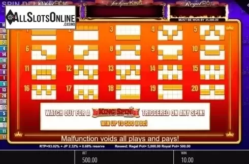 Paylines. King Spin Deluxe from Blueprint