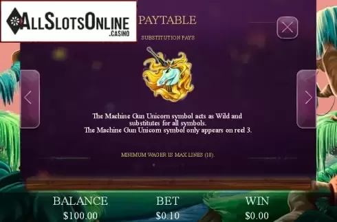 Paytable 2. Machine Gun Unicorn from Genesis