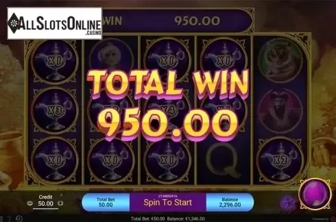 Total win screen. Magical Lamp from Spadegaming