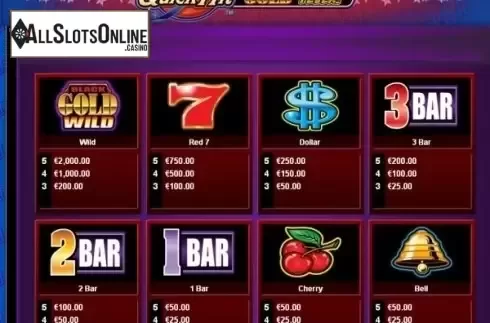 Paytable . Quick Hit Pro Black & Gold from Bally