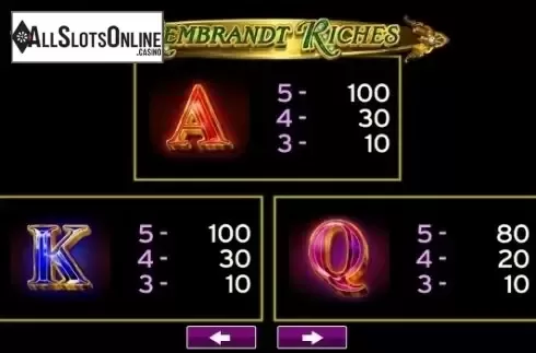 Paytable 2. Rembrandt Riches from High 5 Games