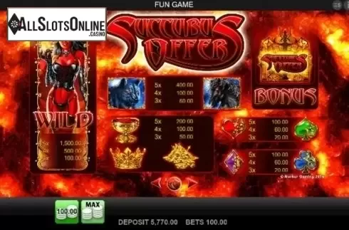Paytable. Succubus Offer from Merkur