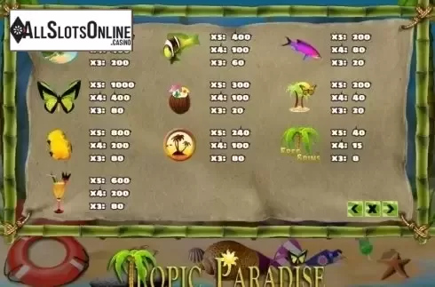 Paytable. Tropic Paradise from PlayPearls