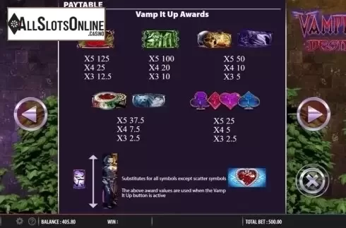 Paytable 2. Vampire Desire from Barcrest