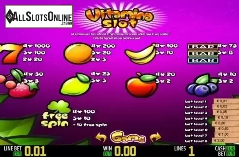 Paytable 1. Vitamina HD from World Match
