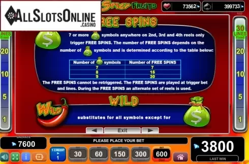 Paytable 2. 30 Spciy Fruits from EGT