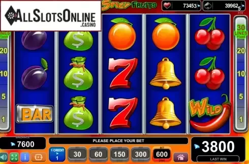 Game Workflow screen. 30 Spciy Fruits from EGT