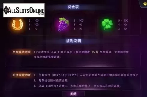 Paytable 2. 3D slot from Dream Tech