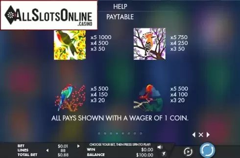 Paytable 4. Birds Blooms from Genesis