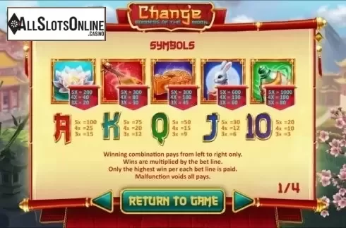 Paytable. Chang'e Goddess Of The Moon (Pariplay) from Pariplay