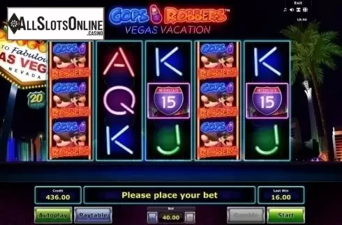 Game Workflow screen. Cops 'n' Robbers Vegas Vacation from Greentube