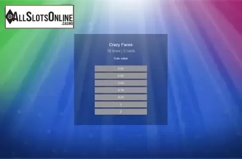 Bet choosing screen. Crazy Faces from Espresso Games