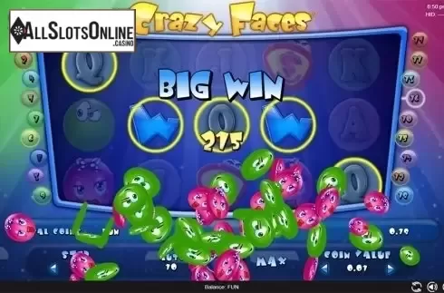 Big win screen. Crazy Faces from Espresso Games