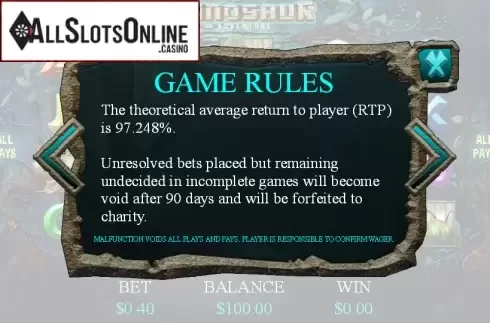 Paytable 2. Dinosaur Adventure from Genesis