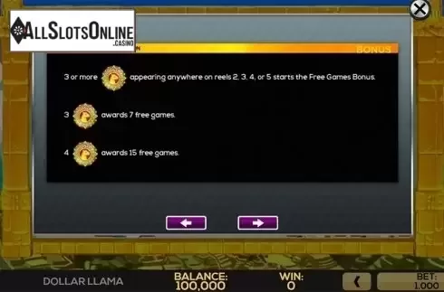 Paytable . Dollar Llama from High 5 Games