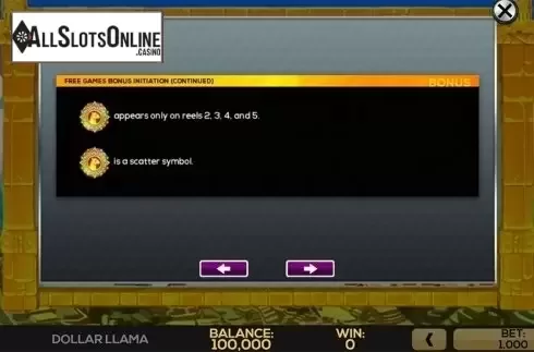 Paytable 2. Dollar Llama from High 5 Games