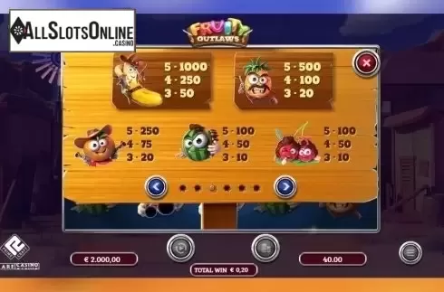 Paytable 1. Fruity Outlaws from We Are Casino