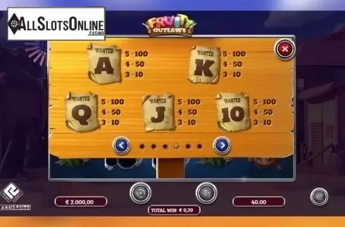 Paytable 2. Fruity Outlaws from We Are Casino