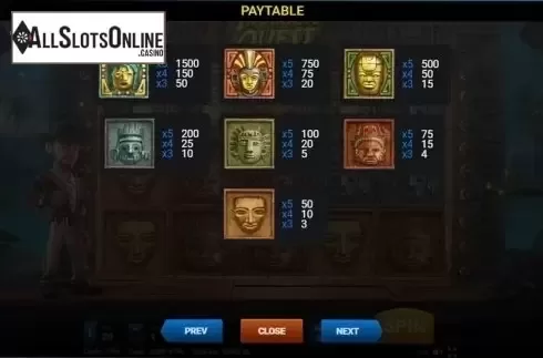Paytable 1. Indiana's Quest from Evoplay Entertainment