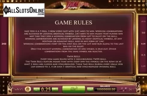Screen3. Jazz Spin from BF games