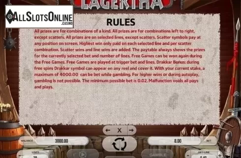 Paytable 3. Lagertha from Fugaso
