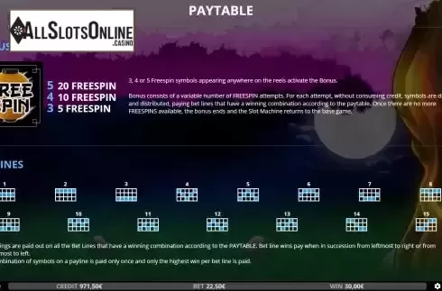 Paylines screen