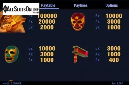 Paytable . Mexico Dude from Swintt