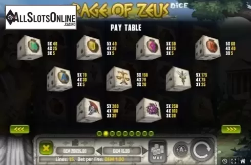 Paytable screen