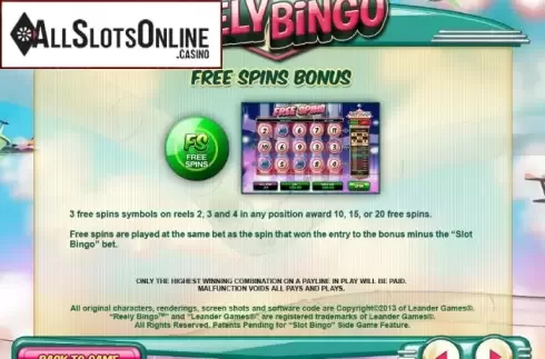 Paytable 5. Reely Bingo from Leander Games