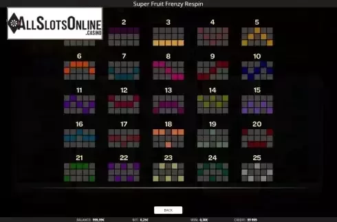 Paylines screen