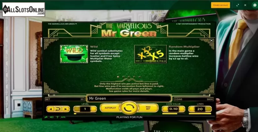 Paytable 1. The Marvellous Mr Green from NetEnt