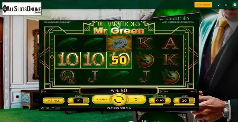 Win Screen . The Marvellous Mr Green from NetEnt