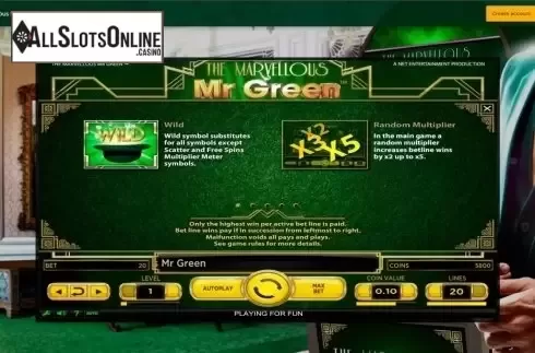 Paytable 1. The Marvellous Mr Green from NetEnt
