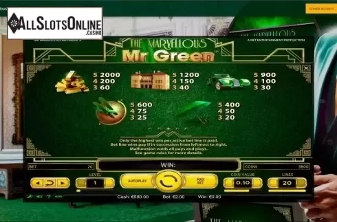 Paytable 3. The Marvellous Mr Green from NetEnt
