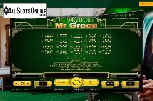 Paytable 5. The Marvellous Mr Green from NetEnt