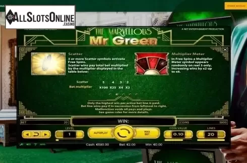 Paytable 2. The Marvellous Mr Green from NetEnt