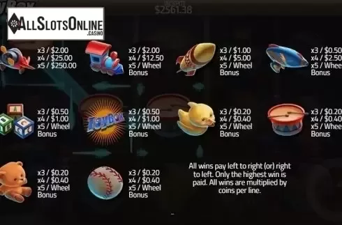 Paytable 1. Toy Box from Concept Gaming