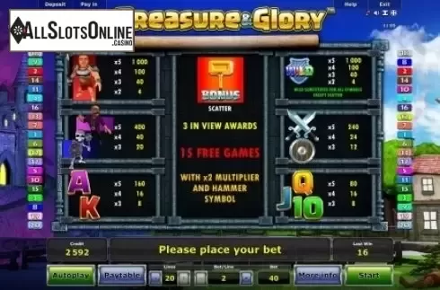 Paytable 1. Treasure & Glory from Greentube