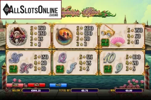 Paytable 2. Venetian Rose from NextGen
