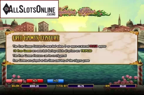 Paytable 3. Venetian Rose from NextGen