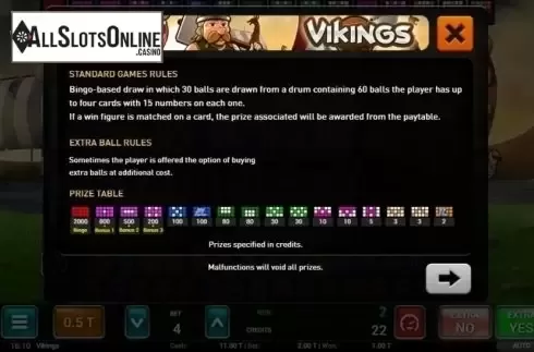Paytable. Vikings Bingo from MGA