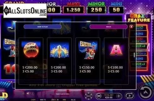 Paytable 6. Wild Nights from Ainsworth