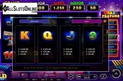 Paytable 3. Wild Nights from Ainsworth