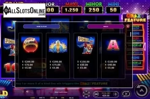Paytable 2. Wild Nights from Ainsworth