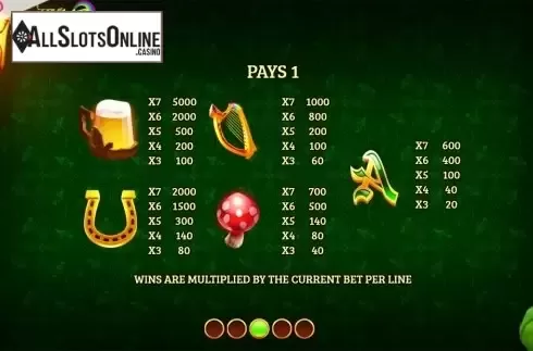 Paytable 3. Wild Rover from Slingo Originals